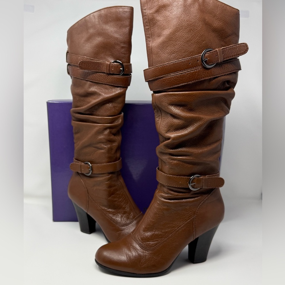 Madden Girl Brown Slouchy Heeled Boots Size 8 - Picture 3 of 13